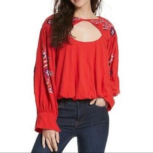 Free People Lita Embroidered Bell sleeve Top